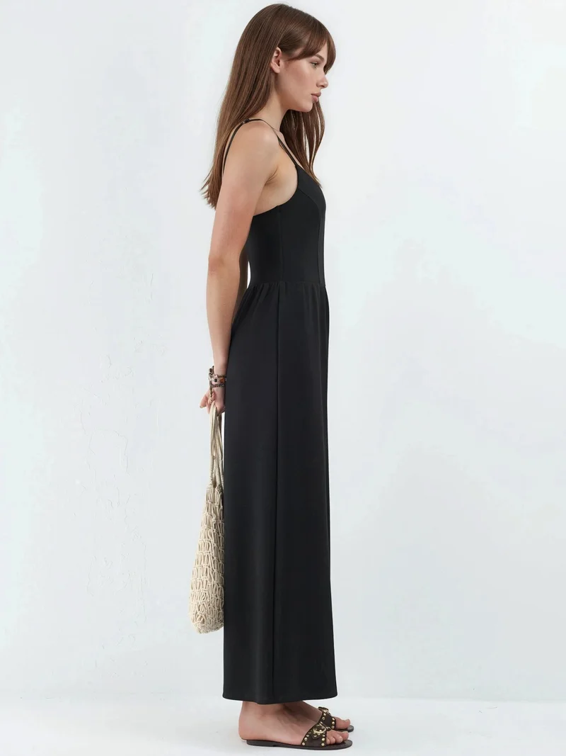 HICCUP Black Modal Touch V-Neck Long Knit Jumpsuit for Women | Best Price UAE