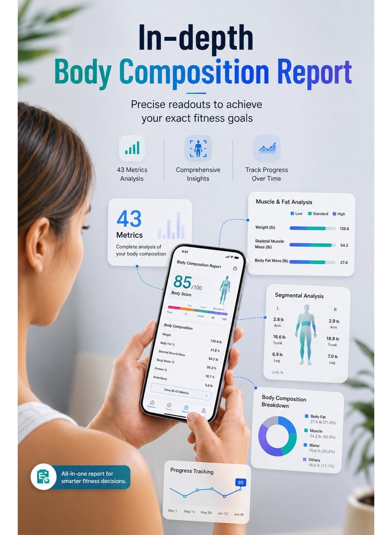 MyPT Smart Body Composition Scale, Smart BMI Scale, 43 Body Metrics Analyser, 8 Electrodes with Handle, Bluetooth App Sync, Body Fat, Muscle, Water, 3.8" TFT Colour Display, Type-C Rechargeable, Black - Image 3
