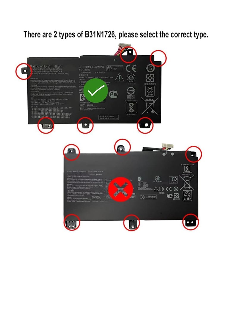 زيكسين بطارية بديلة للكمبيوتر المحمول B31N1726 متوافقة مع Asus B31N1726 0B200-02910000 FX504 FX505 FX80 FX86 TUF Gaming FX504 11.4V 48Wh 4240mAh  - Image 2