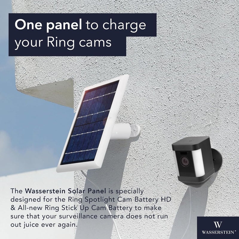Wasserstein Solar Panel (2W 5V) Compatible with Ring Spotlight Cam Battery/Stick Up Cam Battery - Continuous Power for Your Ring Surveillance Camera (1-Pack, White) - Image 2