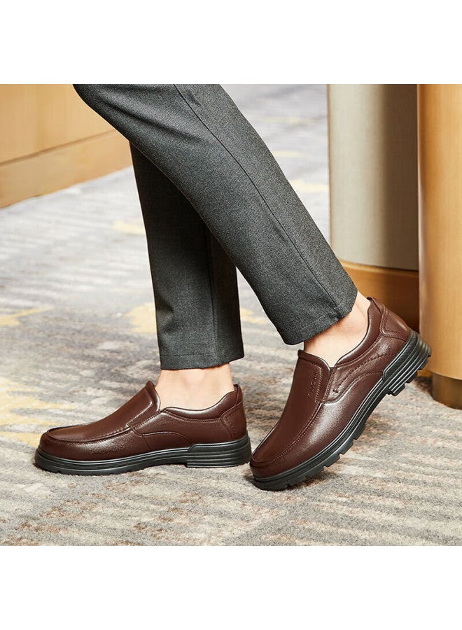 Connell Kangnai Men's Top-grain Leather Business Casual Slip-on Shoes, Genuine Leather Loafers For Office, Brown, Size 41 - Image 1