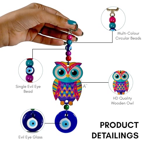 VKORA Multi Colored Owl Shaped Blue Glass Evil Eye Hanging for Car Home & Office Decor - Image 4