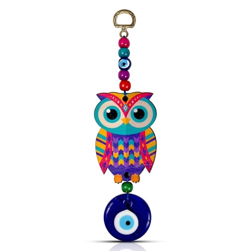 VKORA Multi Colored Owl Shaped Blue Glass Evil Eye Hanging for Car Home & Office Decor - Image 1