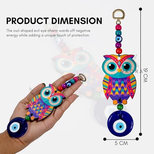 VKORA Multi Colored Owl Shaped Blue Glass Evil Eye Hanging for Car Home & Office Decor - Image 2