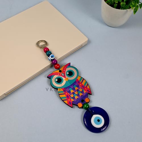 VKORA Multi Colored Owl Shaped Blue Glass Evil Eye Hanging for Car Home & Office Decor - Image 3