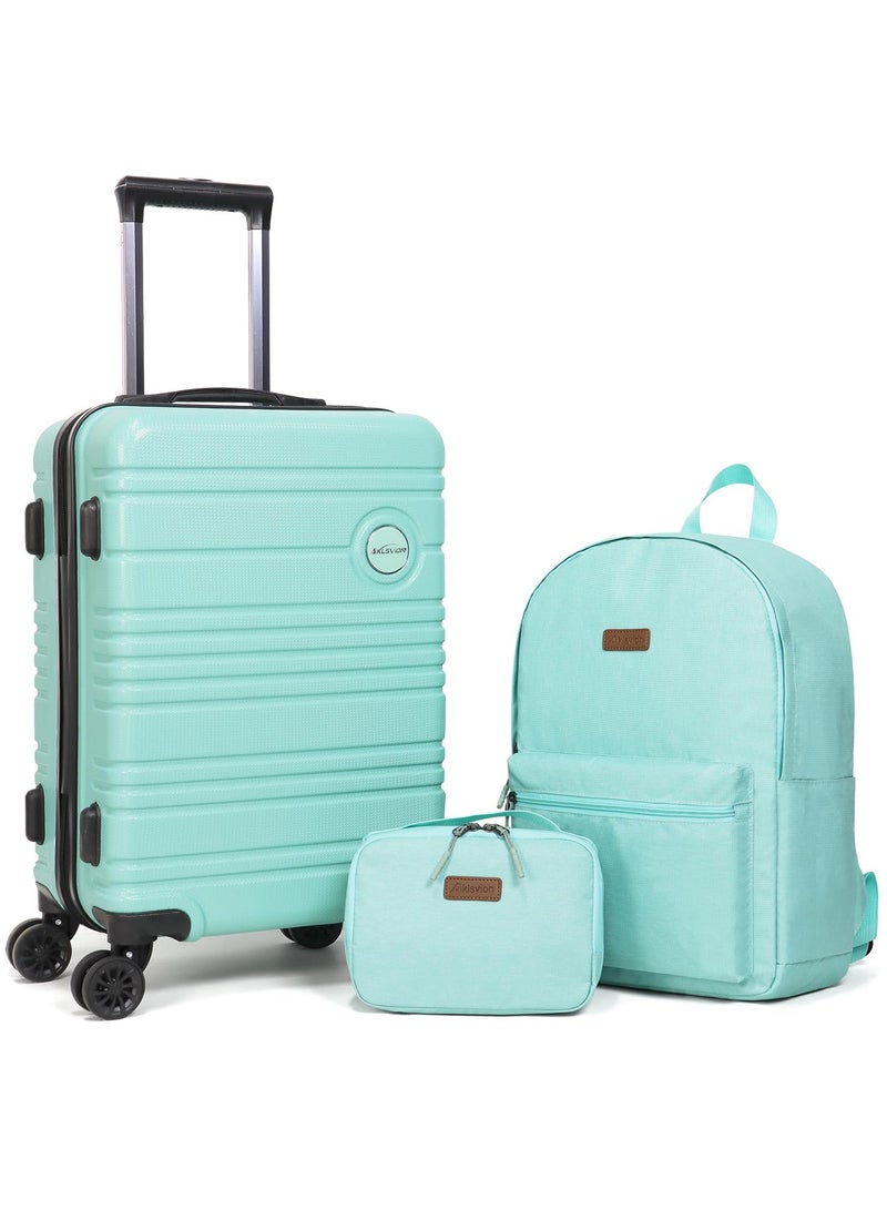 Aklsvion Hard Shell Lightweight Luggage Checked Bag ABS+PC Spinner Wheels Trolley Luggage Travel Bag 20’’ Mint Green - Image 1