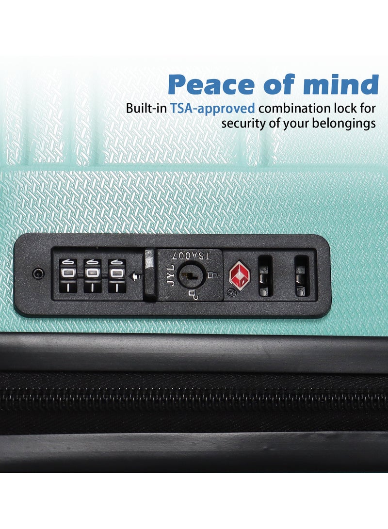 Aklsvion Hard Shell Lightweight Luggage Checked Bag ABS+PC Spinner Wheels Trolley Luggage Travel Bag 20’’ Mint Green - Image 5