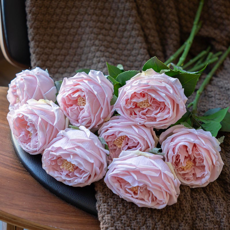 DUYONE Fake Flowers for Decoration Home Decor Artificial Flowers Austin Rose Peony Latex Fake Flower Living Room Decoration Vivid Pink Roses Peonies (Light Pink 4pcs) - Image 5