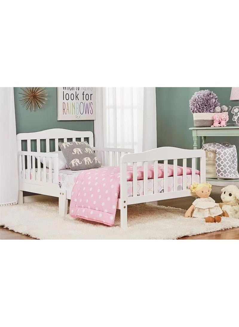 Gerenic Classic wooden bed for girls, boys and toddlers with double adjustable guard rails, natural wood color, size 70 x 130 cm - white - Image 1