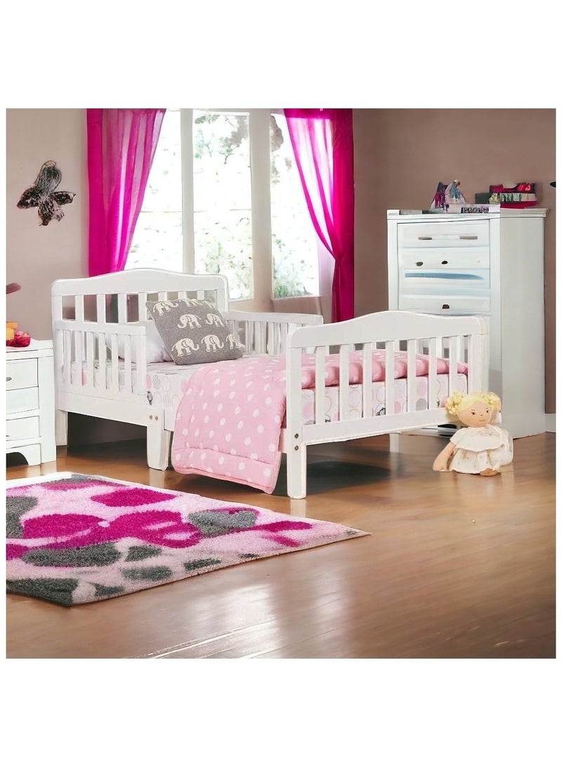 Gerenic Classic wooden bed for girls, boys and toddlers with double adjustable guard rails, natural wood color, size 70 x 130 cm - white - Image 2