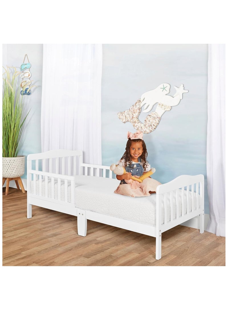 Gerenic Classic wooden bed for girls, boys and toddlers with double adjustable guard rails, natural wood color, size 70 x 130 cm - white - Image 3