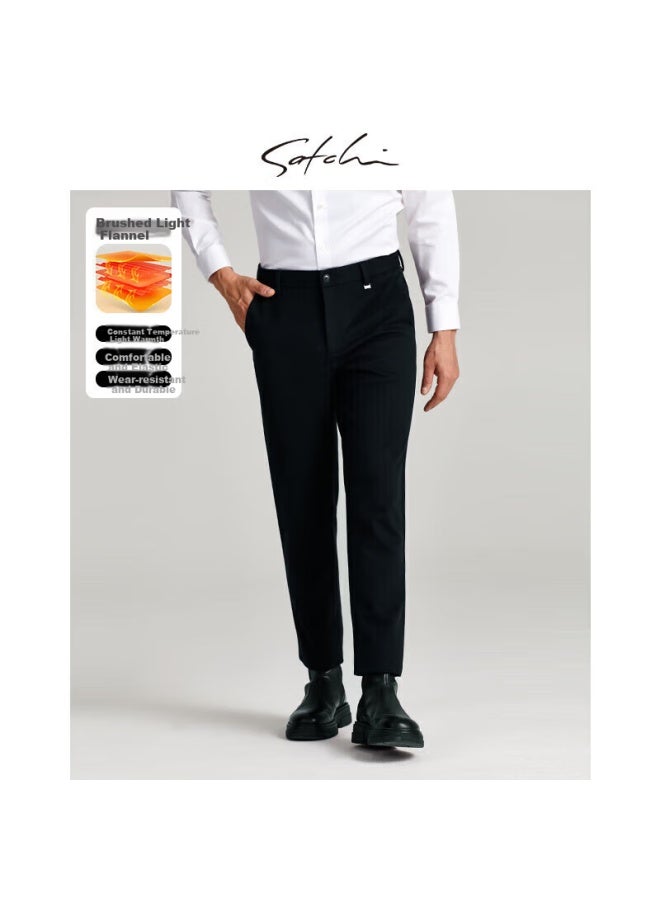 Satchi Satchi Men's Double-sided Brushed Warmth Constant Temperature Casual Pants Men's Business Straight Pants Men's Autumn And Winter Collection Navy Blue 33 - Image 1