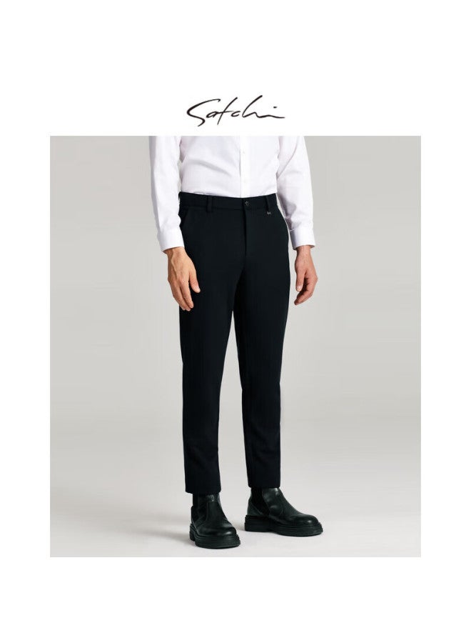 Satchi Satchi Men's Double-sided Brushed Warmth Constant Temperature Casual Pants Men's Business Straight Pants Men's Autumn And Winter Collection Navy Blue 33 - Image 2