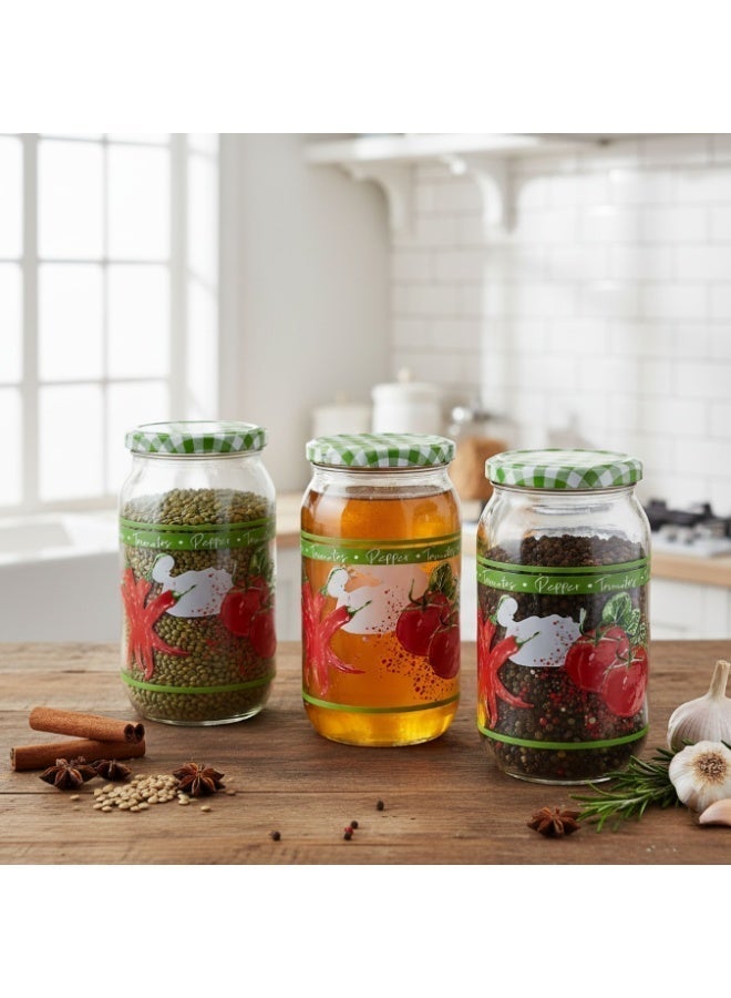 كلوكس طقم مرطبان زجاج صغير غطاء معدن 3 حبة 18X10 سم لتخزين وتنظيم التوابل والبهارات في المطبخ - Image 1