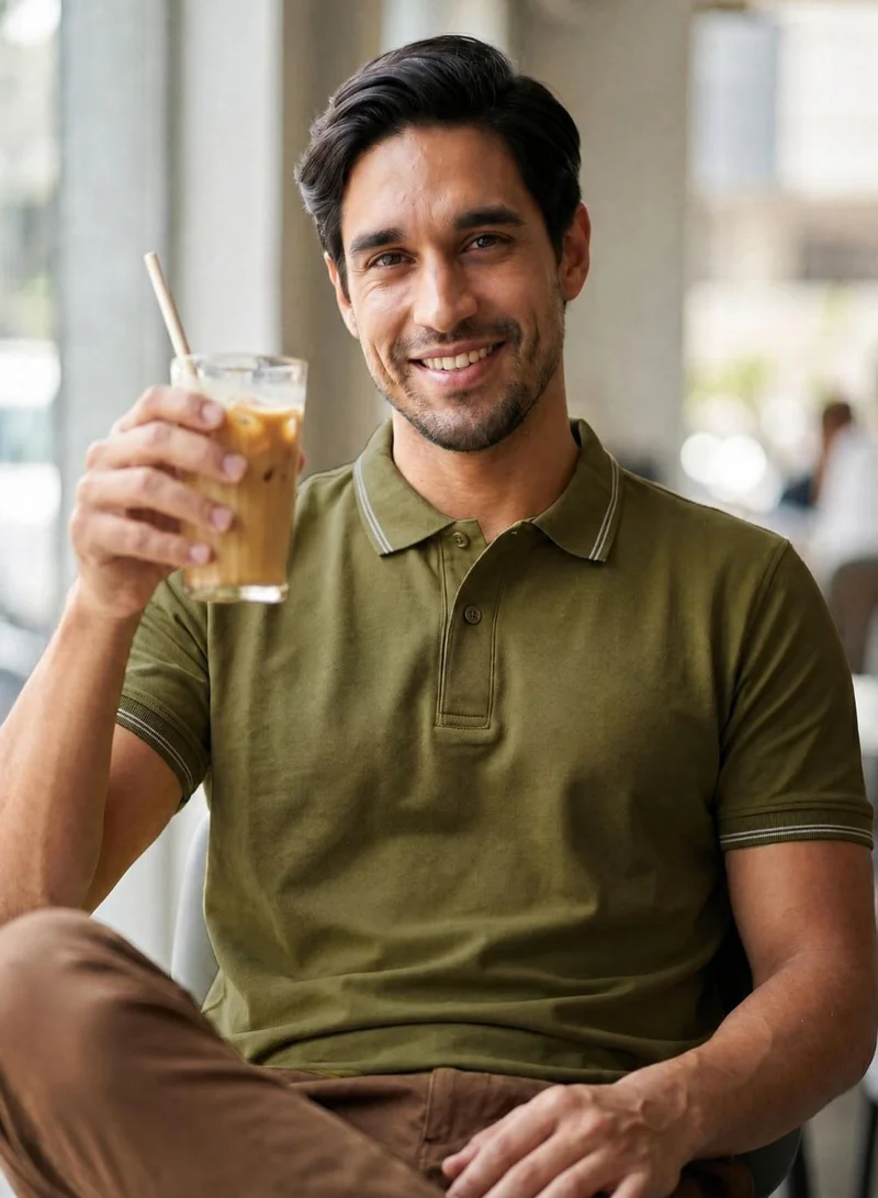 Dennis Lingo  Men Green Cotton Blend Solid Regular T-Shirt for Men | Best Price UAE