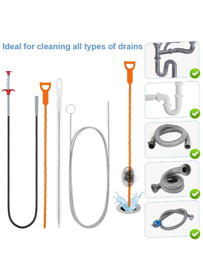 Aideli 7PCS Drain Cleaning Kit, Heavy Duty Drain Snake Hair Remover & Auger Unblocker, Flexible Pipe Cleaner Brush, Professional Tool for Toilet, Kitchen Sink, Bathroom & Sewer - Image 3