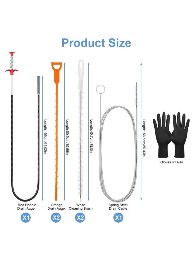Aideli 7PCS Drain Cleaning Kit, Heavy Duty Drain Snake Hair Remover & Auger Unblocker, Flexible Pipe Cleaner Brush, Professional Tool for Toilet, Kitchen Sink, Bathroom & Sewer - Image 2