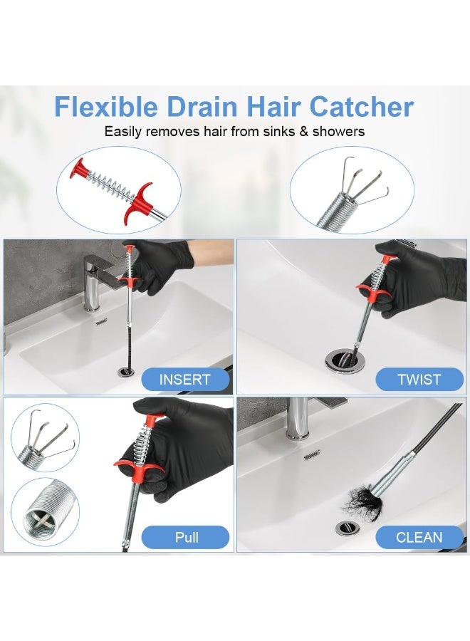 Aideli 7PCS Drain Cleaning Kit, Heavy Duty Drain Snake Hair Remover & Auger Unblocker, Flexible Pipe Cleaner Brush, Professional Tool for Toilet, Kitchen Sink, Bathroom & Sewer - Image 4