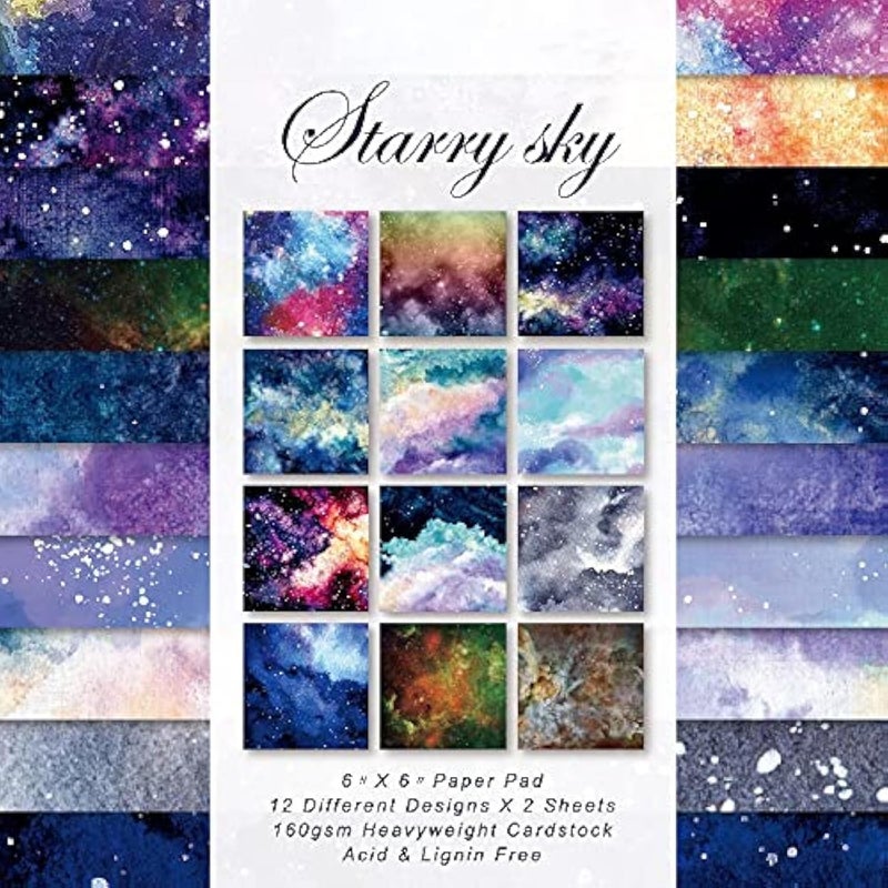 DESEACO Scrapbook Paper Pad 6x6 Sky Night Celestial Single-Sided Decopodge Paper,Colorful Cardstock Paper Scrapbooking DIY Decorative Background Cardmaking Supplies,Junk Journal Craft Paper-24Pcs - Image 5