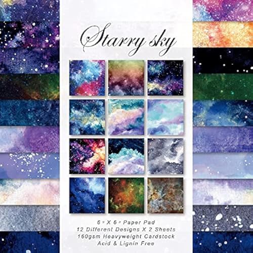 DESEACO Scrapbook Paper Pad 6x6 Sky Night Celestial Single-Sided Decopodge Paper,Colorful Cardstock Paper Scrapbooking DIY Decorative Background Cardmaking Supplies,Junk Journal Craft Paper-24Pcs - Image 1