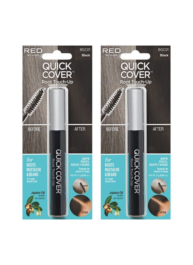 Red by Kiss RED by KISS Quick Cover Root Touch Up Rescue (Black 2 Pack), Mascara Natural Water-Resistant Temporary Gray Concealer Cover Up Brush for Hair Mustache & Beard, Formulated with Jojoba Oil  - Image 1