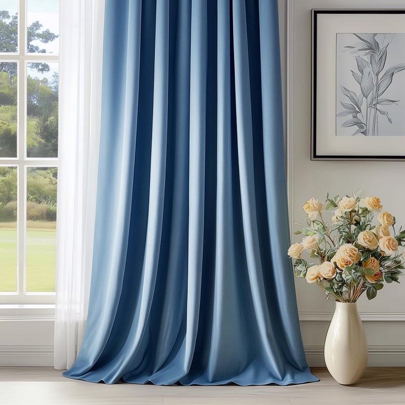 FMFUNCTEX Velvet Blackout Curtains Blue Thermal Insulated Curtains for Bedroom Living Room Darkening Curtains 84 Inches Long Soft Luxury Heavy Rod Pocket Slate Blue Drapes Dining Room 2 Panels Set - Image 3