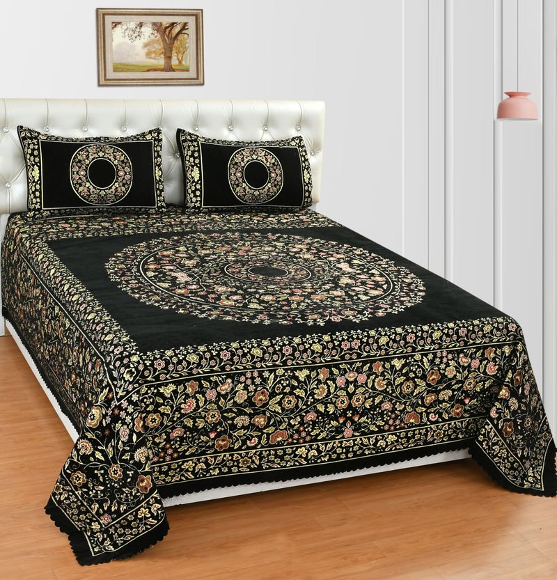 jayvaam Velvet Bedsheet King Size Bed with 2 Pillow Covers, Premium Bedding Set, Gifts for Women, Couples, Wedding, Bedroom Home Furnishing, Date Night Collection - Velvet Black - Image 1