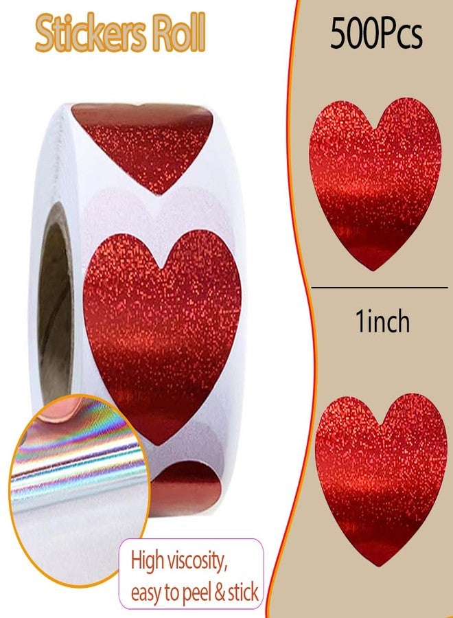 Hrnsnails 500Pcs Valentines Stickers Roll - Laser Heart Shape Self-Adhesive Sealing Stickers, Sparkly Waterproof Decals for Valentines Party Envelope Scrapbook Decor（Red） - Image 2