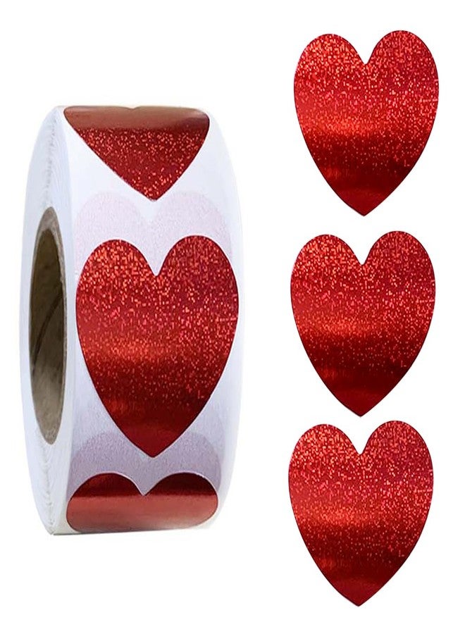 Hrnsnails 500Pcs Valentines Stickers Roll - Laser Heart Shape Self-Adhesive Sealing Stickers, Sparkly Waterproof Decals for Valentines Party Envelope Scrapbook Decor（Red） - Image 1