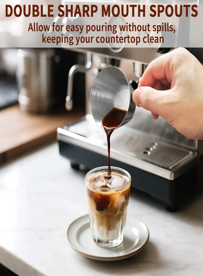 MCSDFN Espresso Cups with Handle, Stainless Steel Espresso Measuring Cups with V-Shaped Spout Coffee Shot Cup with Scale, 3.4oz/100ml (Silver) - Image 4