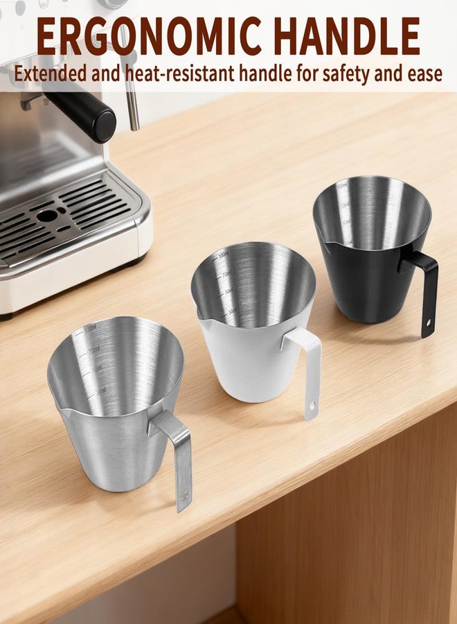 MCSDFN Espresso Cups with Handle, Stainless Steel Espresso Measuring Cups with V-Shaped Spout Coffee Shot Cup with Scale, 3.4oz/100ml (Silver) - Image 5
