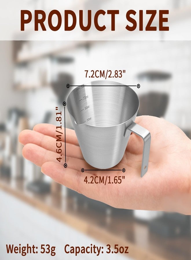 MCSDFN Espresso Cups with Handle, Stainless Steel Espresso Measuring Cups with V-Shaped Spout Coffee Shot Cup with Scale, 3.4oz/100ml (Silver) - Image 2