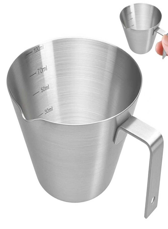 MCSDFN Espresso Cups with Handle, Stainless Steel Espresso Measuring Cups with V-Shaped Spout Coffee Shot Cup with Scale, 3.4oz/100ml (Silver) - Image 1
