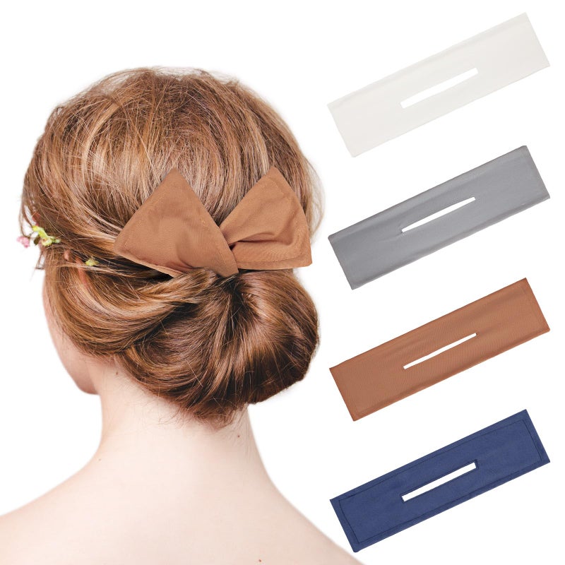 Syhood 4 Pieces Deft Hair Bun Maker Doughnut Hair Bun French HairstyleNavy Blue Khaki White Gray - Image 3