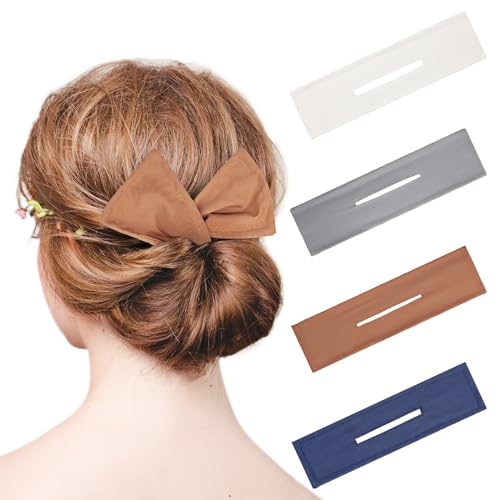 Syhood 4 Pieces Deft Hair Bun Maker Doughnut Hair Bun French HairstyleNavy Blue Khaki White Gray - Image 1