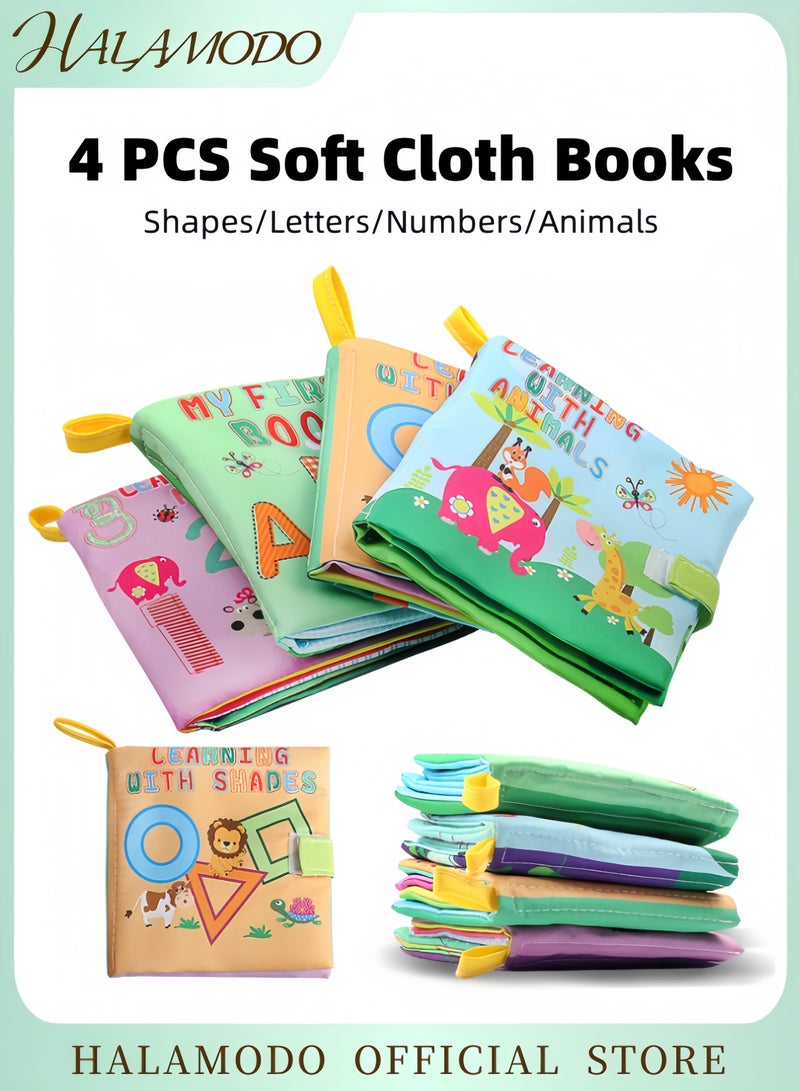 HALAMODO 4-Piece Baby Cloth Book Set Soft Crinkle Fabric Bath Books Non-Toxic Early Education Sensory Toys Washable Learning Books for Toddlers Infants and Kids - Image 1