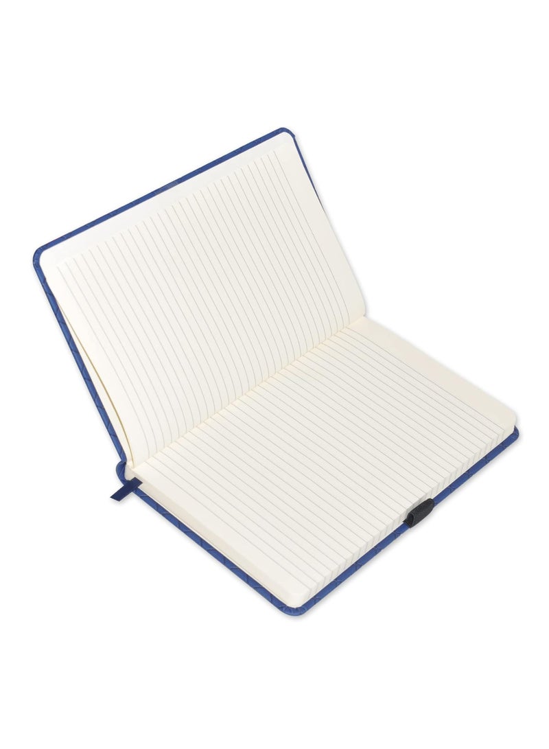 FIS Executive Notebook, Size 13x21CM, 96 Sheets Single Line With Elastic PU Window Blue Design 2 -FSNBEX13X21BLD2 - Image 2