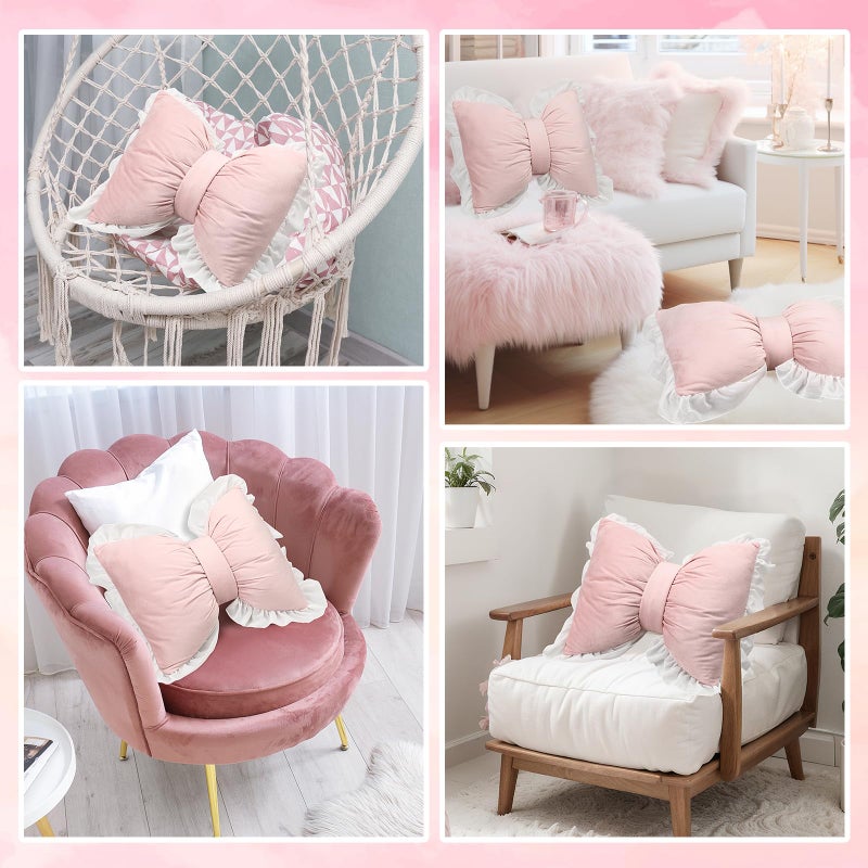 Yousoontic 2 Pcs Bow Pillows 15.7 * 12.6 in Coquette Throw Pillow Cute Bow Shaped Cushion Plush Lumbar Decorative for Girls Room Bed Sofa Couch Car(Velvet,Pink) - Image 5
