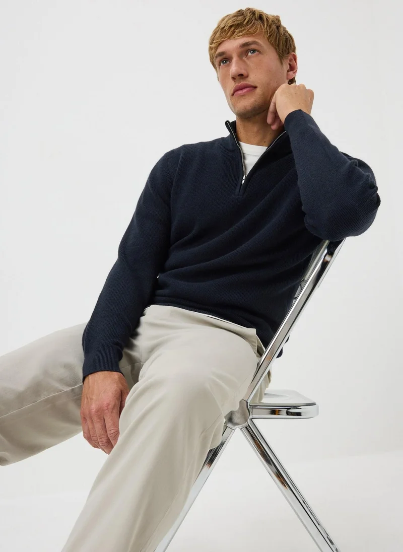 ماتلان Navy Quarter Zip Smart Ribbed Jumper