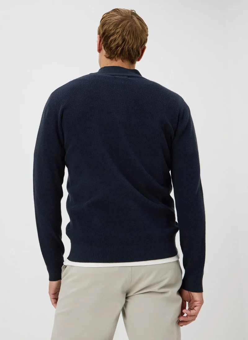 ماتلان Navy Quarter Zip Smart Ribbed Jumper