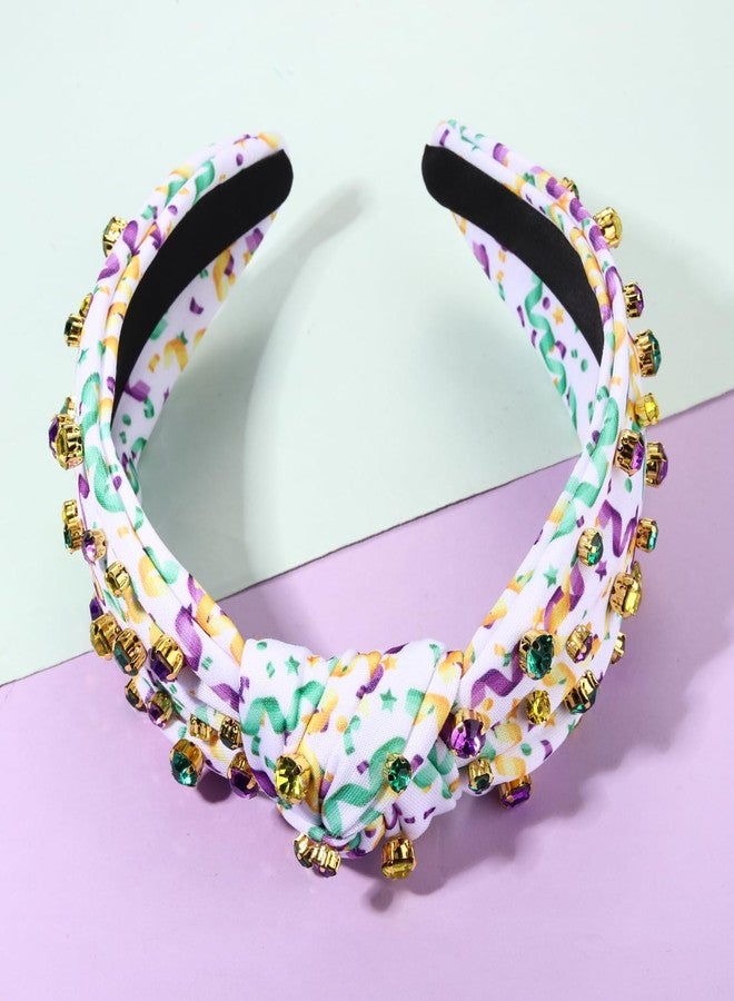 PHALIN Mardi Gras Headband for Women Mardi Gras Carnival Accessories Crown Fleur De Lis Mask Headband Jeweled Rhinestone Pearl Knotted Headbands Fat Tuesday Parade Party Favors Gifts (Style C) - Image 5