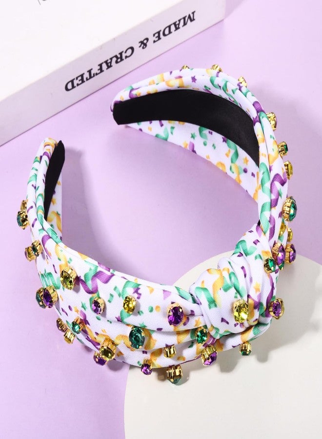 PHALIN Mardi Gras Headband for Women Mardi Gras Carnival Accessories Crown Fleur De Lis Mask Headband Jeweled Rhinestone Pearl Knotted Headbands Fat Tuesday Parade Party Favors Gifts (Style C) - Image 4