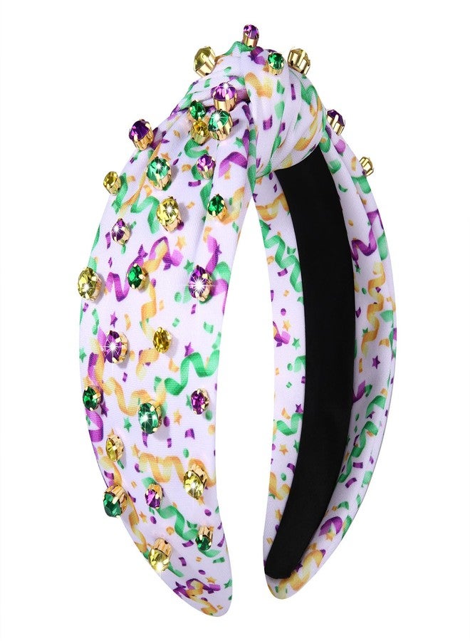 PHALIN Mardi Gras Headband for Women Mardi Gras Carnival Accessories Crown Fleur De Lis Mask Headband Jeweled Rhinestone Pearl Knotted Headbands Fat Tuesday Parade Party Favors Gifts (Style C) - Image 1