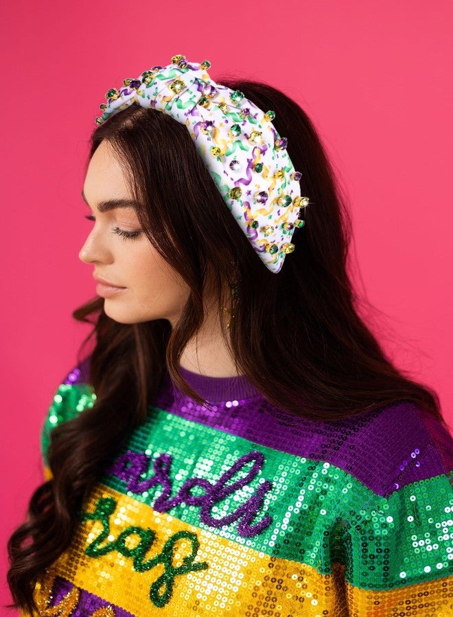 PHALIN Mardi Gras Headband for Women Mardi Gras Carnival Accessories Crown Fleur De Lis Mask Headband Jeweled Rhinestone Pearl Knotted Headbands Fat Tuesday Parade Party Favors Gifts (Style C) - Image 2