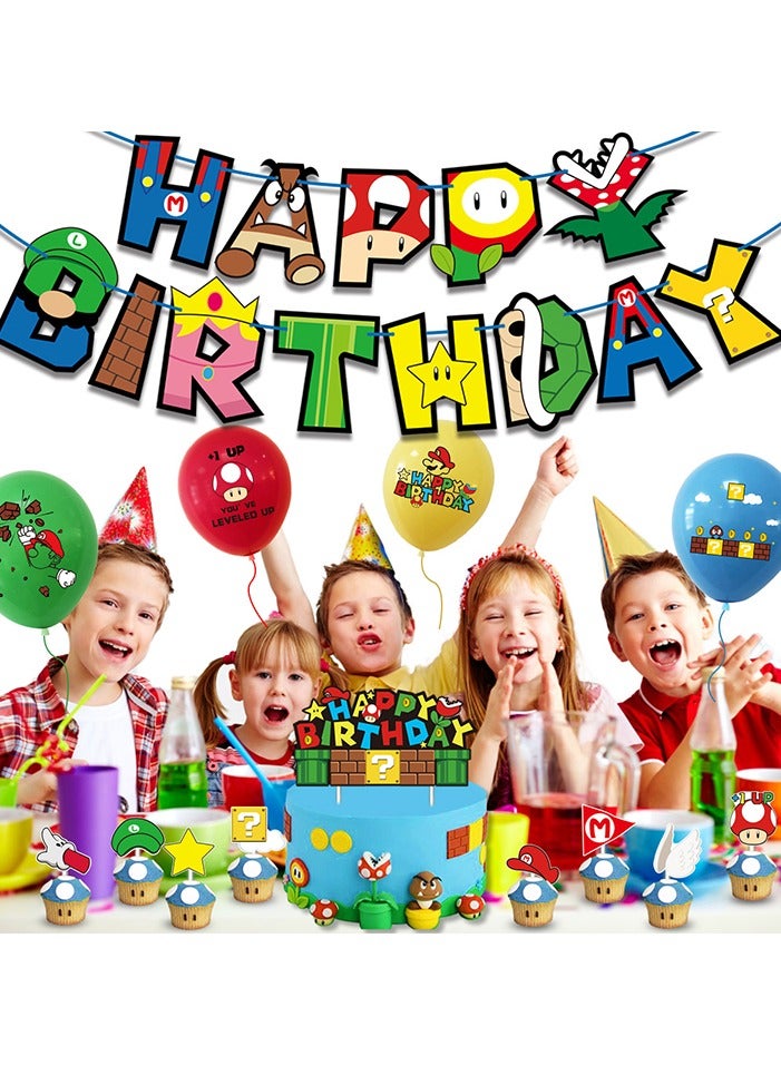 Mario Birthday Party Decorations Super Mario Party Supplies Balloons Happy Birthday Banner for Super Mario Party Boy Girl Party Decorations - Image 2