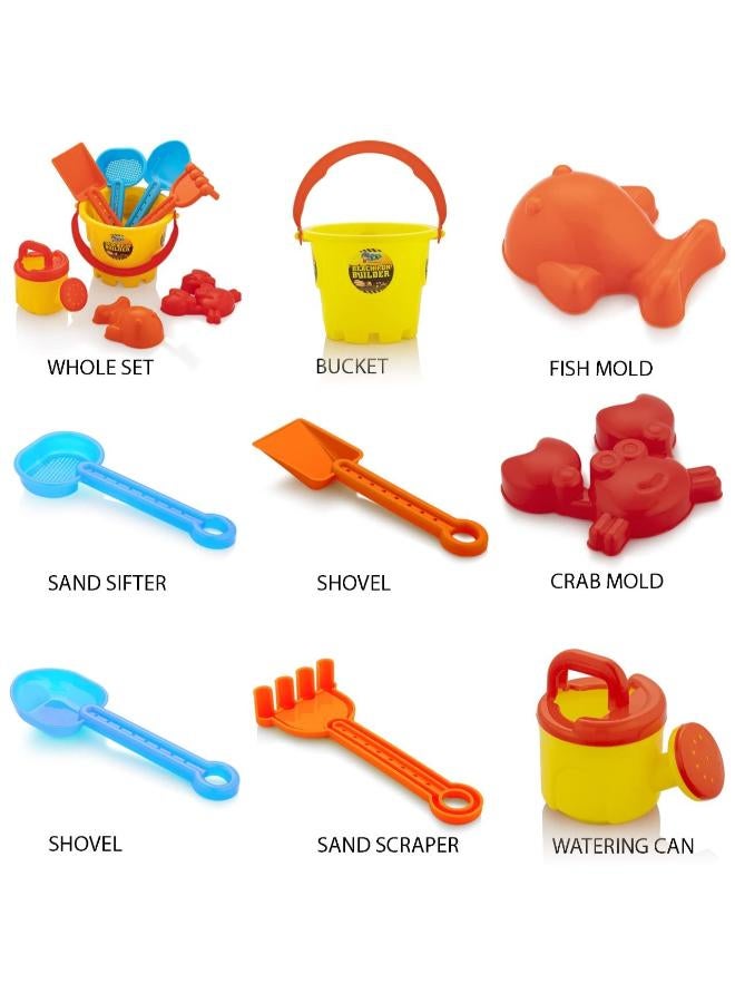Storio Beach Sand Toys Castle Play Set with Fish, Crab Moulds for Kids & Toddlers, Useful for Gardening & Outdoor Tool Kit (JCB Construction Theme), Multicolor - Image 1
