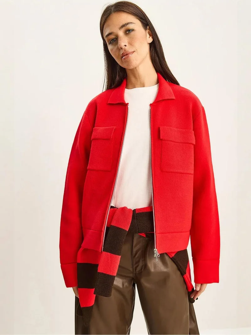 بيانكو لوتشي كارديجان محبوك مضلع من لوكسي بسحاب وجيوب