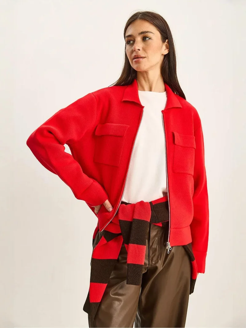 بيانكو لوتشي كارديجان محبوك مضلع من لوكسي بسحاب وجيوب