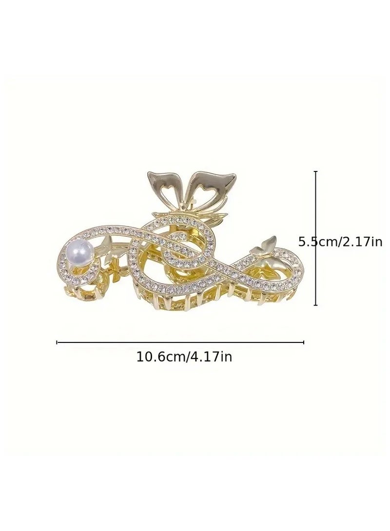 Goolsky Elegant Golden-Tone Rhinestone & Faux Pearl Hair Claw - Chic Musical Note Design, Zinc Alloy, Casual Style Accessory - Image 5