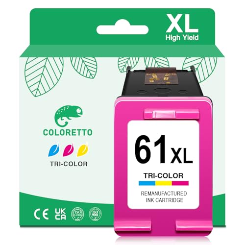 COLORETTO 61XL Color Ink Cartridge for HP 61 Color Ink Cartridge for HP Ink 61 for Envy 4500 5530 4501 4502 5535 Officejet 4630 4635 Deskjet 1000 1010 1050 1510 2510 2540 for HP61 Replacement Tricolor - Image 1